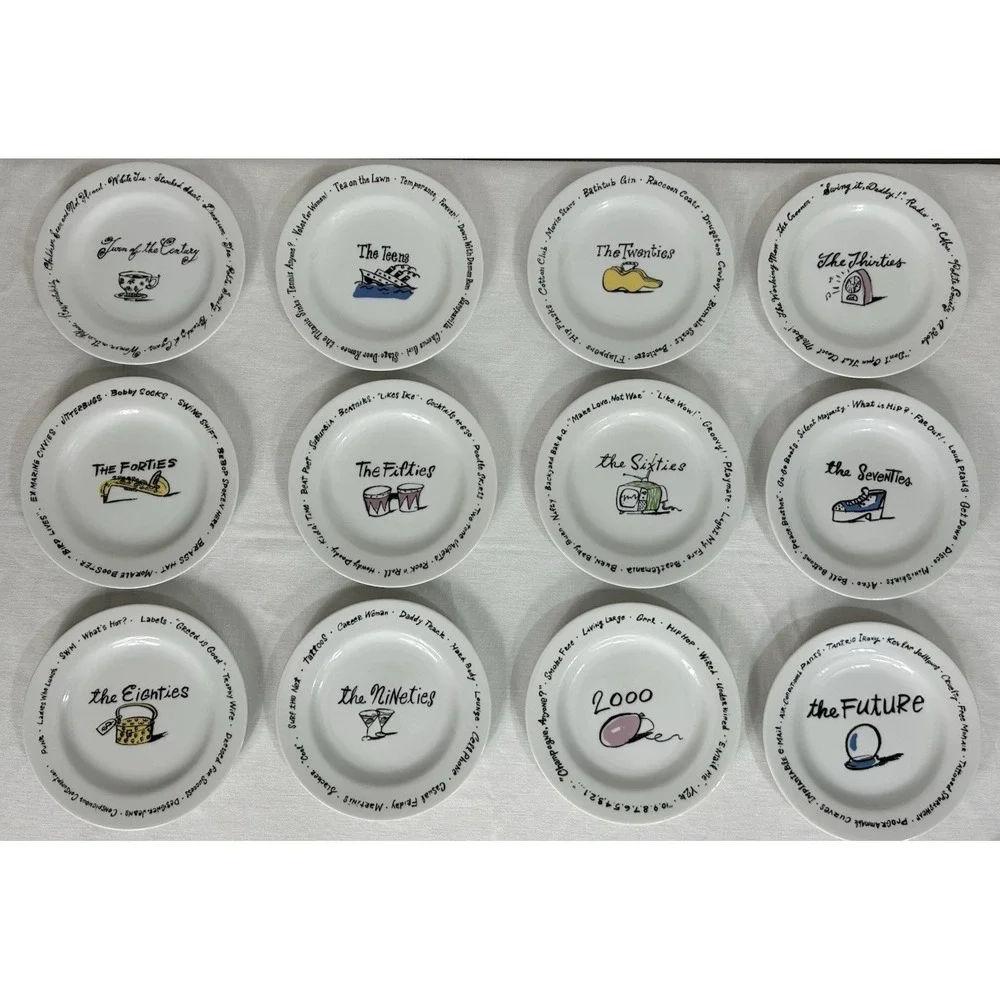 Pottery Barn Millennium Series Decade Salad Dessert Plates Set of 12 Retro